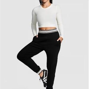 PINK Victoria's Secret Black Joggers with White Accents
